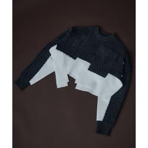 ニット セーター 「UN3D./アンスリード」CABLE LAYER SHORT KNIT TOP/ケーブルレイヤーショートニット レディース