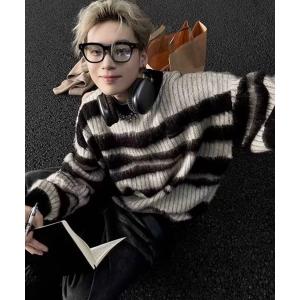 セーター ニット 「NOWLE」グランジ シャギー ブラシストロークボーダー プルオーバー ニット メンズ