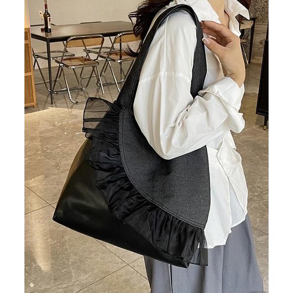 トートバッグ Liaa/デニム フリル トートバッグ A18713 レディース