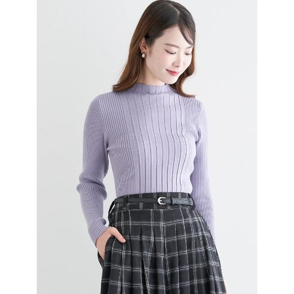 ニット セーター ランダムリブボトルネックニットトップス レディース