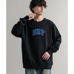 トレーナー スウェット HUF ハフ ARCH APPLIQUE CREWNECK オーバーサイズ裏起毛アーチロゴアップリケ刺繍スウェットトレーナー
