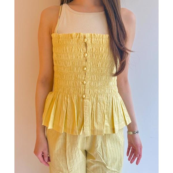 キャミソール COTTON STRIPE JAQUARD SHIRRING TOP