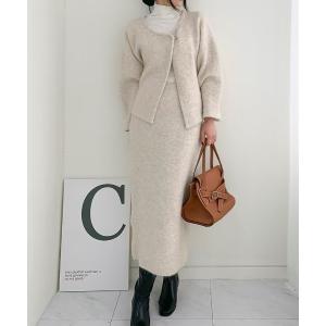 セットアップ ワンポイントボタンニットカーディガンセットアップ レディース