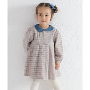 ワンピース チェック柄襟切替長袖ワンピース キッズ 子供服 女の子