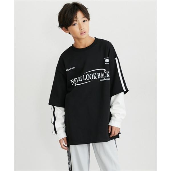 トレーナー 裏シャギー　ビッグシルエットライン使いフェイクレイヤードトレーナー キッズ 子供服 男の...