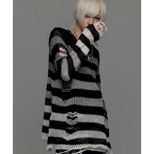 セーター ニット A'GEM/9 × .kom「NOVESSEL/ノベセル」グラデーションダメージボ...