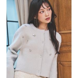 カーディガン ビジュー付きニットカーディガン レディース