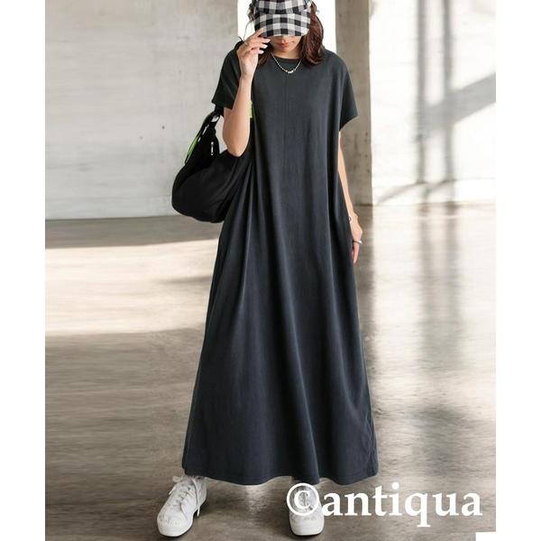 「antiqua」 半袖ワンピース R ブラック レディース