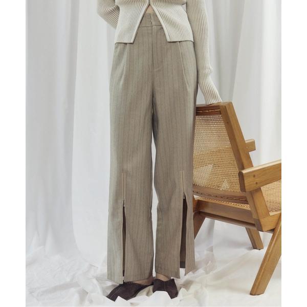 パンツ STRIPED ZIP SLIT PANTS（ストライプZIPスリットパンツ） レディース