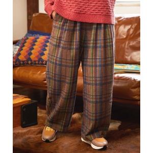 パンツ Arriate チェック柄ワイドパンツ レディース