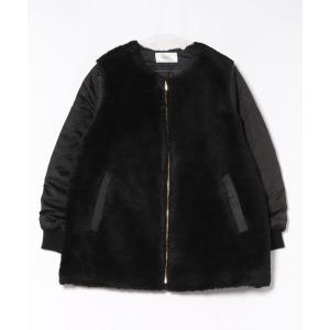 ノーカラーコート コート ボア切替ノーカラーミドルコート レディース