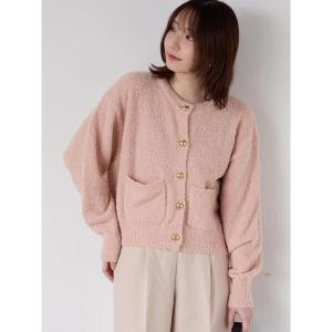 カーディガン ブークレ金釦クルーネックカーディガン レディース