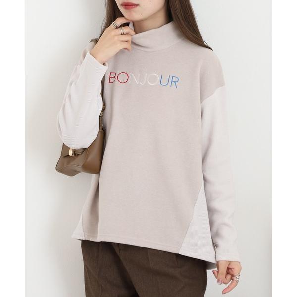 tシャツ BRODIAEA 素材切り替えボトルネックロゴプルオーバー 日本製 レディース
