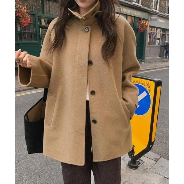 ダッフルコート コート スタンドカラーシングルブレスコート レディース