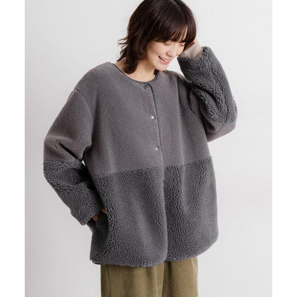 ブルゾン アウター ノーカラー配色ボアブルゾン レディース