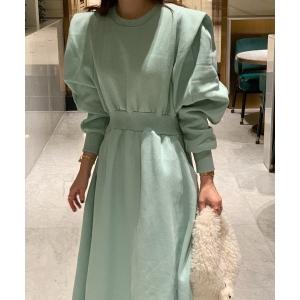 ワンピース 裏起毛ボリューム袖スウェットワンピース