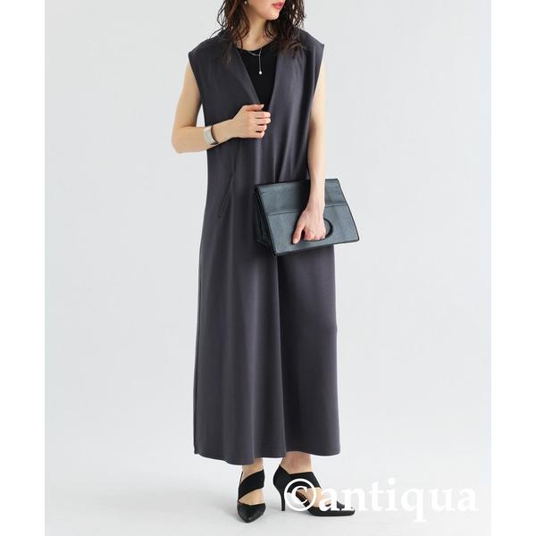 「antiqua」 ノースリーブワンピース R グレー レディース