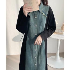 ワンピース 異素材デニムドッキングワンピース