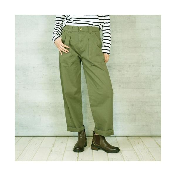 チノパン ツイルタックワイドパンツ チノパンツ ストレッチ 無地 レディース