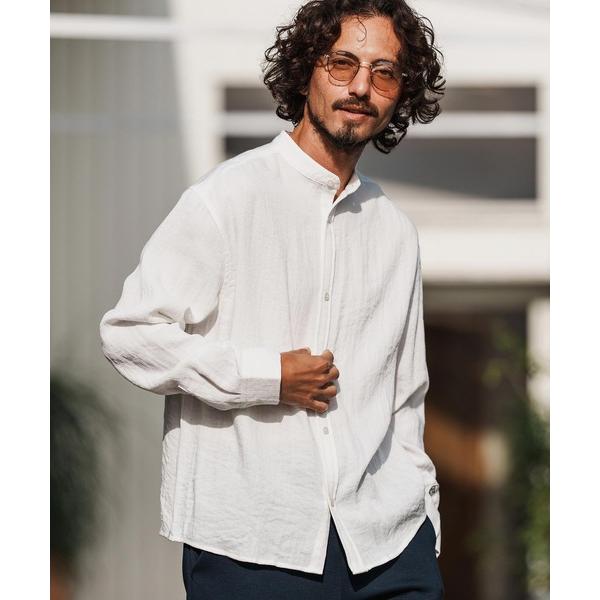 シャツ ms6323-long sleeve linen like shirt スタンドカラーシャツ...