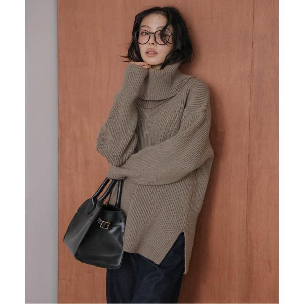 ニット セーター ネックウォーマー付き Vネック リブニット トップス レディース