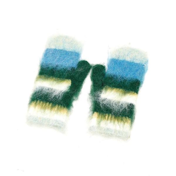 手袋 an meets zakka ふわふわファーマルチカラーワイドボーダースマホ対応ミトングローブ...