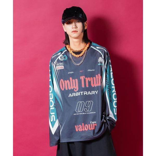 tシャツ a.p.o.v. レーシングゲームシャツグラフィックメッシュオーバーサイズカットソー メン...