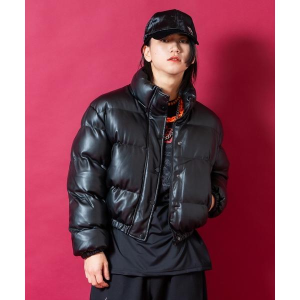ダウンジャケット ダウン a.p.o.v. 合成皮革クロップド丈パフジャケット メンズ レディース