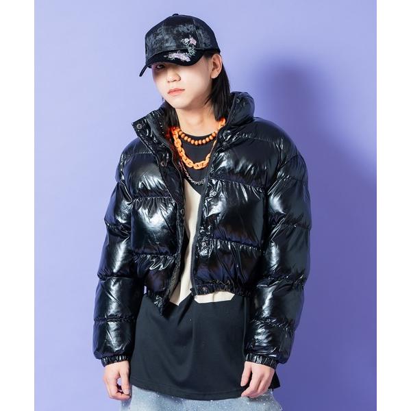 ダウンジャケット ダウン a.p.o.v. メタリックリップストップクロップド中綿ジャケット メンズ...