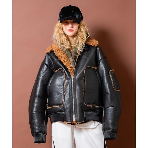 ムートンジャケット ムートンコート a.p.o.v. プードルボアボンディング合成皮革オーバーサイズ...