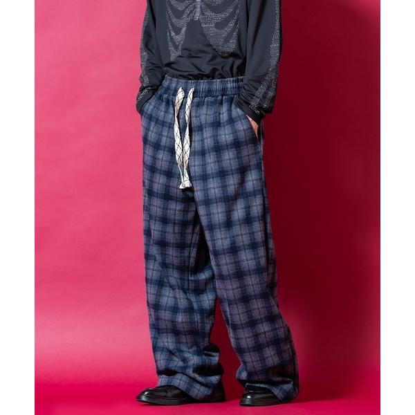 ワイドパンツ パンツ a.p.o.v. レトロチェック肉厚ウールタッチ起毛TRイージーワイドパンツ ...