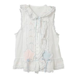 ベスト ジレ 星ワッペン使いフード付きオーバーベスト レディース