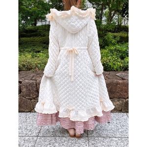 コート アウター フリルフード付きキルティングロングコート レディース