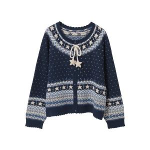 カーディガン 星柄編み込みニットカーディガン レディース