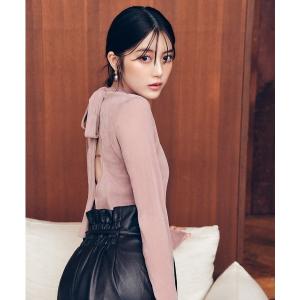 tシャツ バックオープンフロッキーチュールトップス レディース