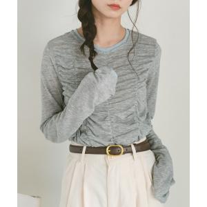 tシャツ レイヤードドッキングギャザーロングスリーブTシャツ レディースの商品画像