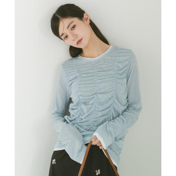 tシャツ レイヤードドッキングギャザーロングスリーブTシャツ レディース
