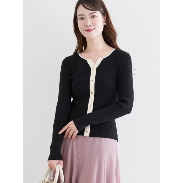 ニット セーター カーデ風リブニットプルオーバー レディース