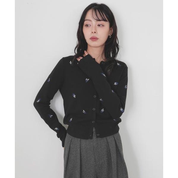カーディガン フラワー刺繍ニットカーディガン レディース
