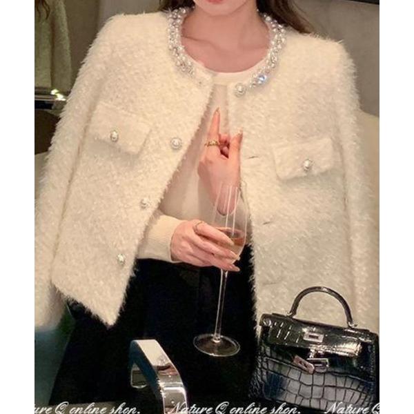 ジャケット ノーカラージャケット パールモチーフノーカラージャケット レディース