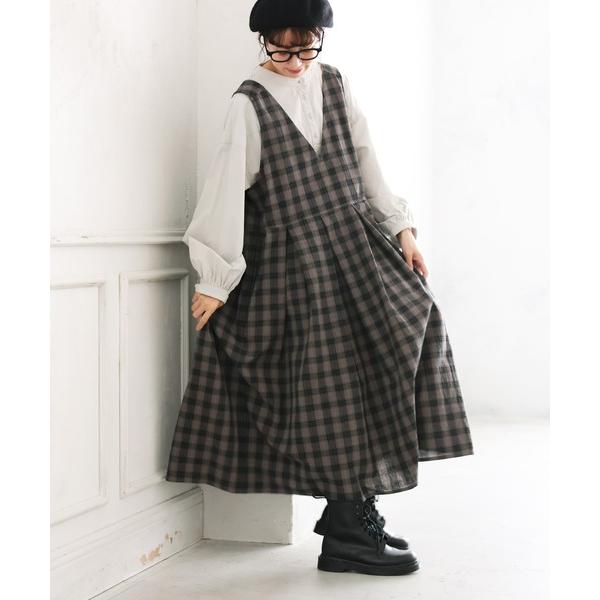 ジャンパースカート モノトーンなチェックのジャンスカ