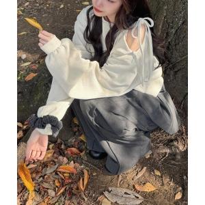 ニット セーター キラキララメモールワンショル肩リボン レディース