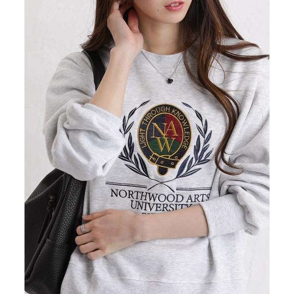 トレーナー スウェット 裏起毛 エンブレム刺繍 スウェットトレーナー レディース