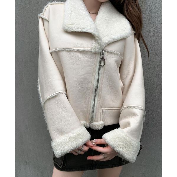ムートンコート ボアコート ボアライダースショートジャケット レディース