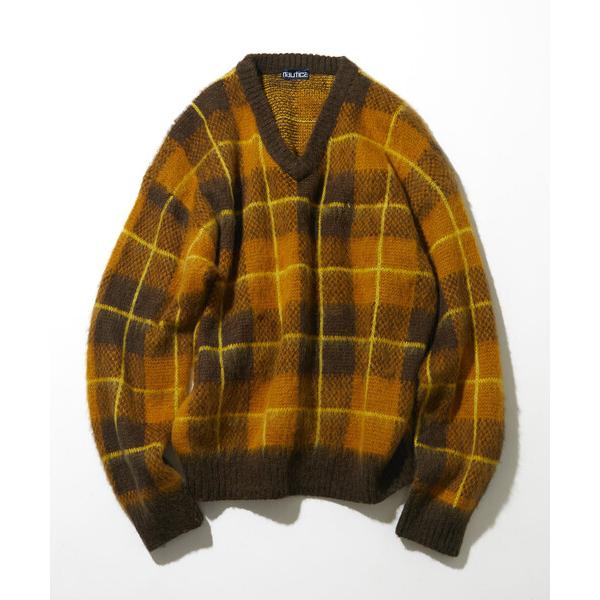 セーター ニット NAUTICA/ノーティカ モヘア混 ウインドウ チェック柄 Vネックニット プル...
