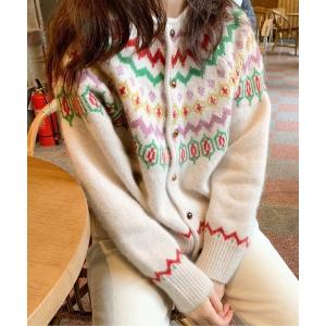カーディガン フェアアイル柄ニットカーディガン レディース