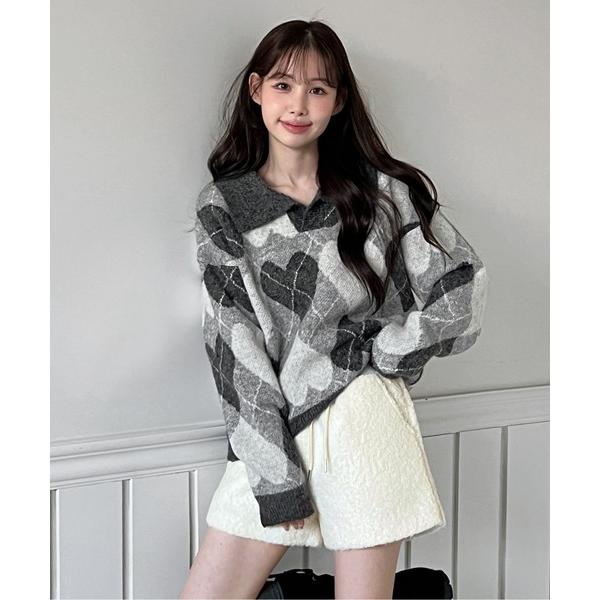 ニット セーター ハートアーガイルカラーニット レディース