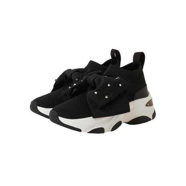 スニーカー 「軽量・撥水加工」 ビッグリボン ニットソックススニーカー レディース