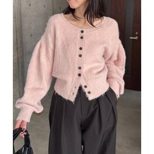 カーディガン 「前後2WAY」モヘア起毛パフカーディガン レディース