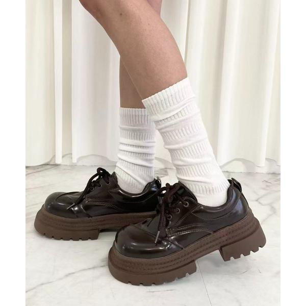 ローファー レースアップチャンキーローファー レディース